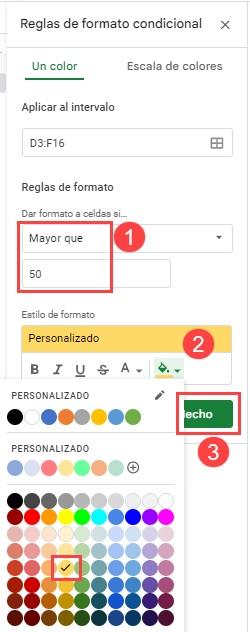 Reglas de Formato Condicional en Google Sheets