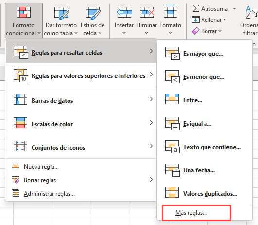 Reglas para Resaltar Celdas Más Reglas en Excel