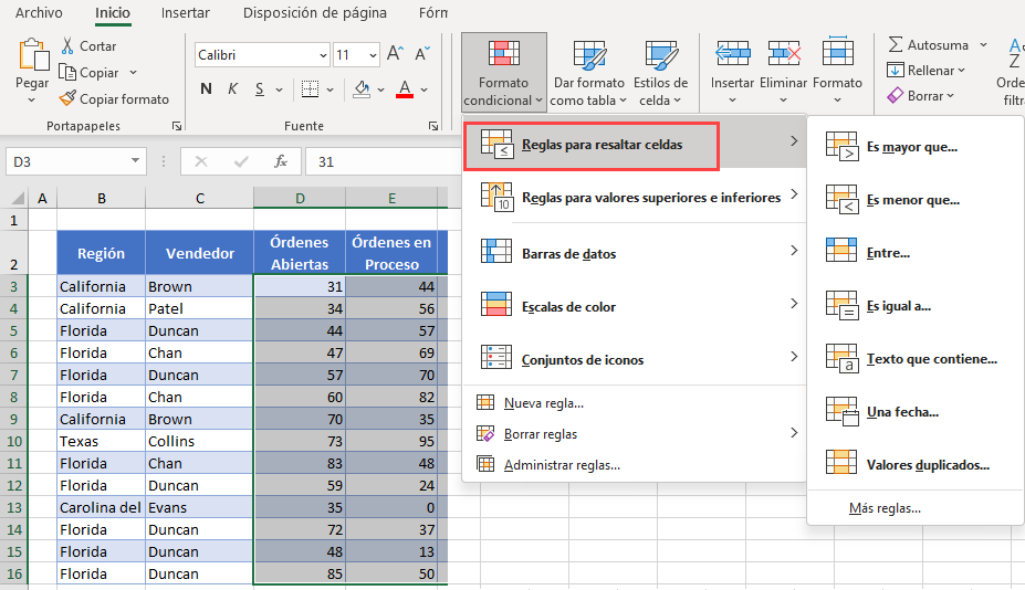 Reglas para Resaltar Celdas en Excel