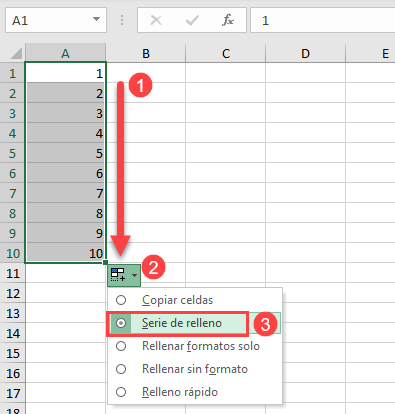 Rellenar Automáticamente una Serie de Números en Excel