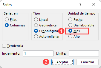 Relleno Meses Cinta de Opcioines Cuadro de Diálogo en Excel