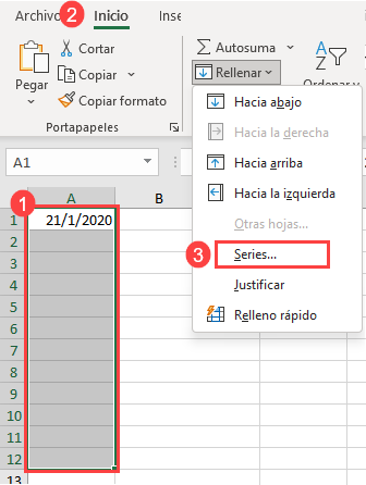 Relleno Meses Cinta de Opciones en Excel