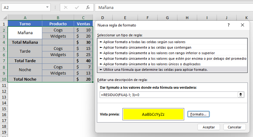 Resaltar Cada n Filas en Excel