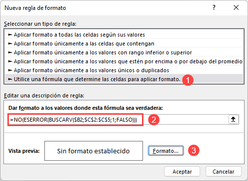 Resaltar Celda Si Valor Existe en Otra Columna Paso2 en Excel