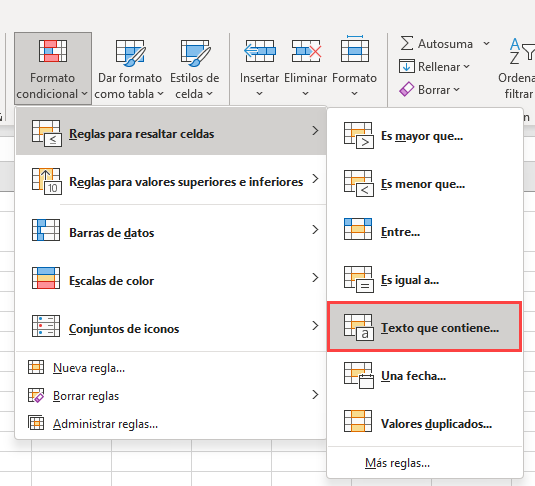 Resaltar Celdas con Texto que Contiene en Excel