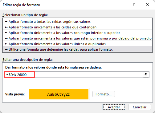 Resaltar Condicional Formula Mayor Que en Excel