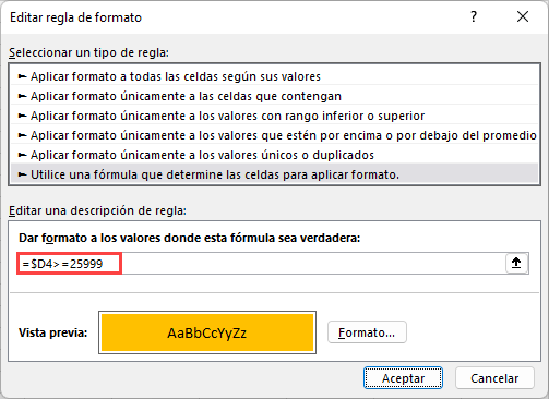 Resaltar Condicional Formula Mayor o Igual Que en Excel