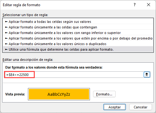 Resaltar Condicional Formula Menor o Igual Que en Excel