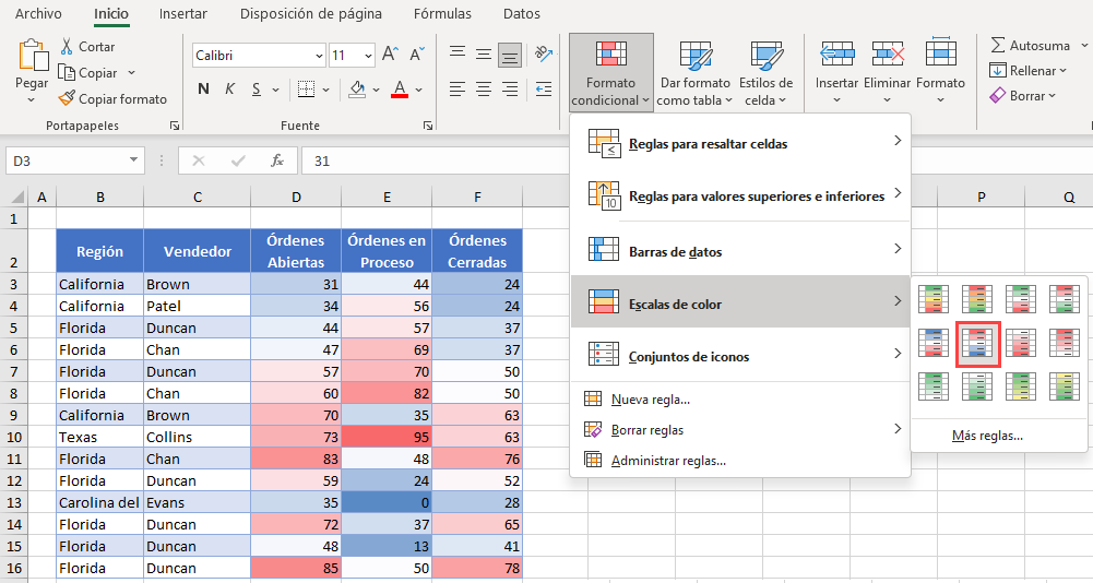 Resaltar Valores con Escalas de Color en Excel