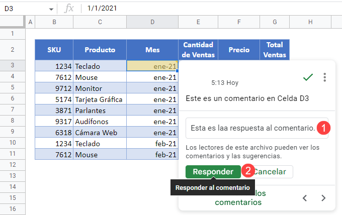 Responder un Comentario en Google Sheets