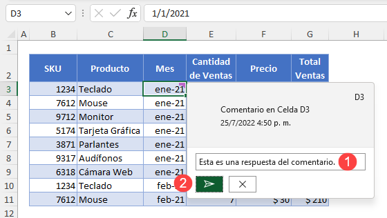 Respuesta a un Comentario en Excel