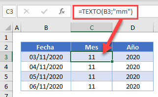 Resultado Función Texto para Formatear Fechas en Excel