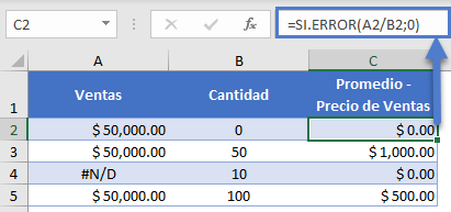 SI.ERROR Entonces 0 en Excel