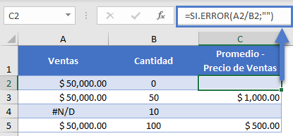 SI.ERROR Entonces Blanco en Excel