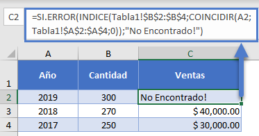 SI.ERROR INDICE COINCIDIR en Excel