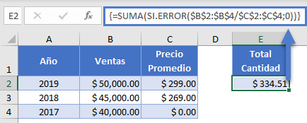 SI.ERROR en Matrices en Excel