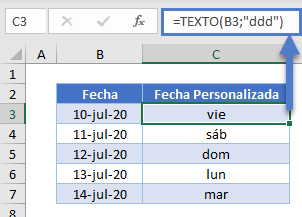 TEXTO Día de la Semana en Excel