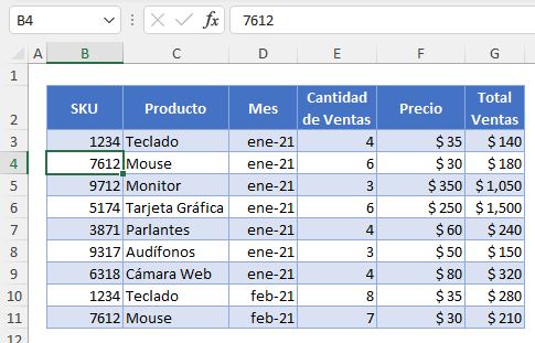 Tabla con Notas Eliminadas en Excel