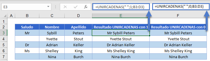 UNIRCADENAS con 1 y 0 en Excel