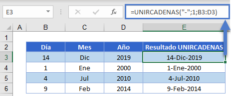 UNIRCADENAS con Fechas en Excel