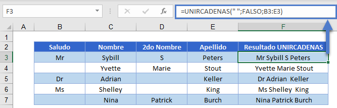 UNIRCADENAS para Ignorar Espacios en Blanco en Excel