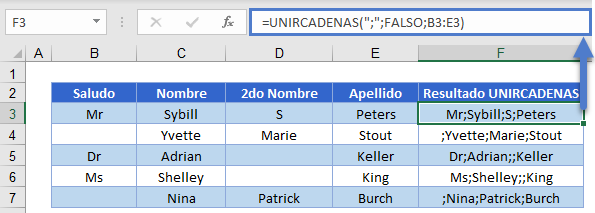 UNIRCADENAS para Incluir Espacios en Blanco en Excel