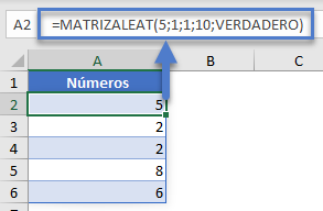 Uso de la Función MATRIZALEAT en Excel