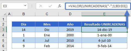 VALOR UNIRCADENAS con Fechas en Excel