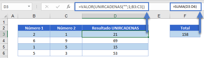 VALOR UNIRCADENAS con Número en Excel