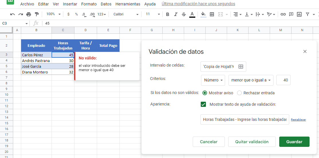 Validación-de Datos en Google Sheets