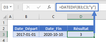 annees de service calcul fonction datedif y