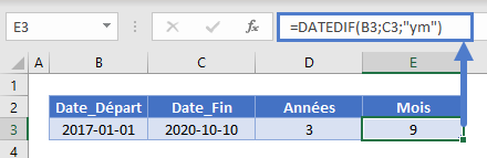 annees de service calcul fonction datedif ym