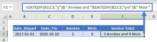 annees de service calcul formater resultat chaine texte