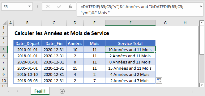 annees de service fonction principale