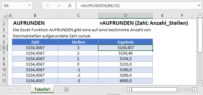 aufrunden formel hauptfunktion