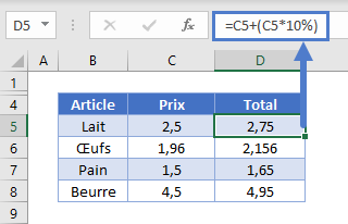 calculer taxe tva exemple taxe inclu total formule unique