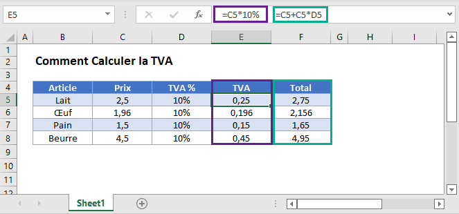 calculer taxe tva fonction principale