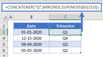 calculer trimestre date fonction arrondi sup chaine texte