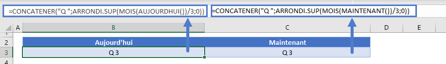 calculer trimestre en cours maintenant aujourdhui