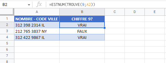 cellule contient nombre specifique google sheets