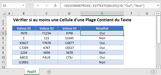 cellule plage contient texte fonction principale