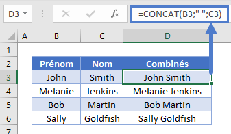 combiner noms prenoms fonction concat