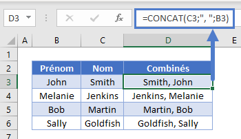 combiner noms prenoms inverse fonction concat