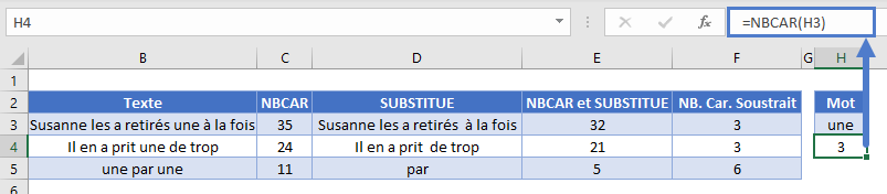 compte nombre occurences mot cellule fonction nbcar mot