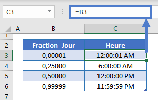 convertir heure en secondes fraction jour vers secondes format nombre