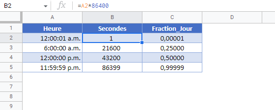 convertir heure en secondes google sheets