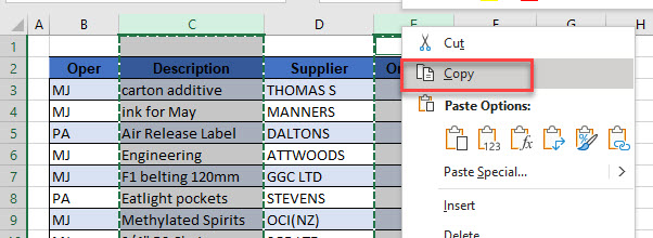 copy column multiple copy