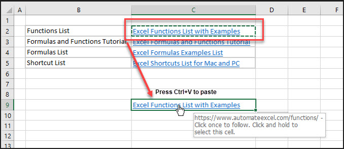 copy hyperlinks paste