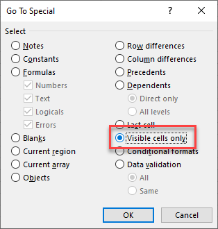 copyfiltered select visible