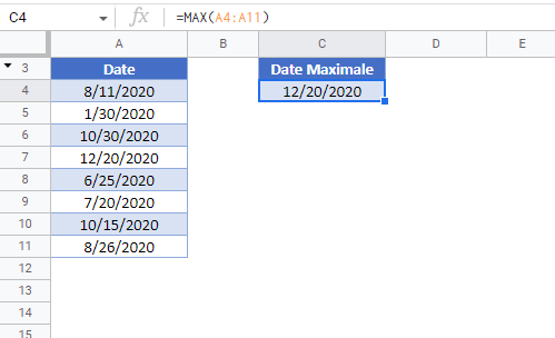 date maximale google sheets